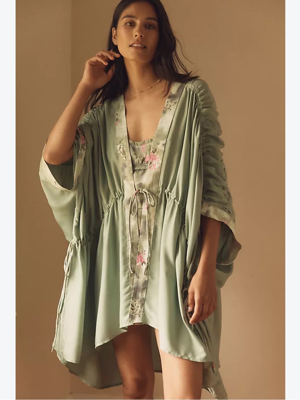 By Anthropologie Silky Ruched Robe S/M
